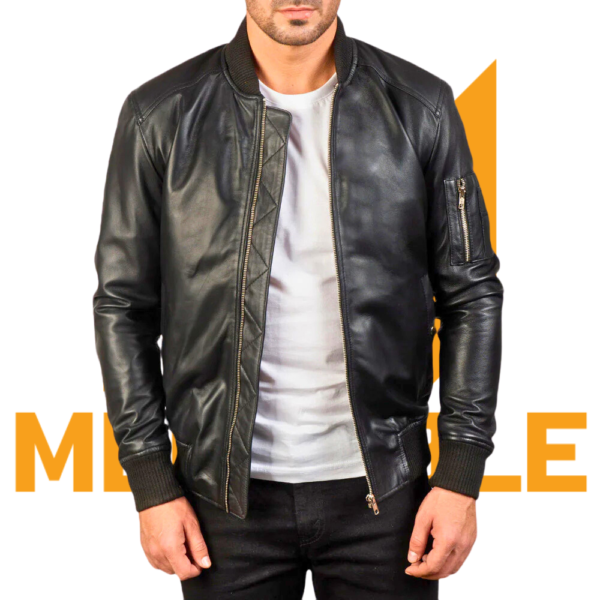Bomia Ma-1 Black Leather Bomber Jacket