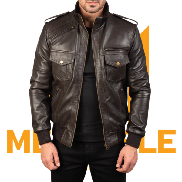 Agent Shadow Brown Leather Bomber Jacket