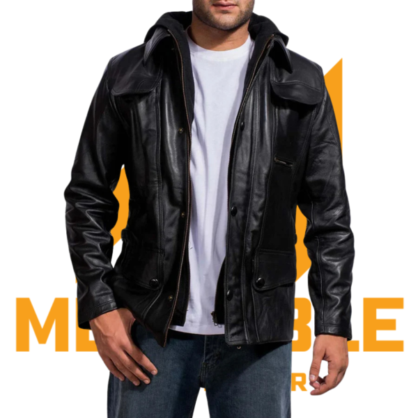 Moulder Hooded Black Leather Jacket