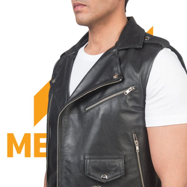 Sullivan Black Leather Biker Vest - Image 5