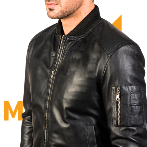 Bomia Ma-1 Black Leather Bomber Jacket - Image 3