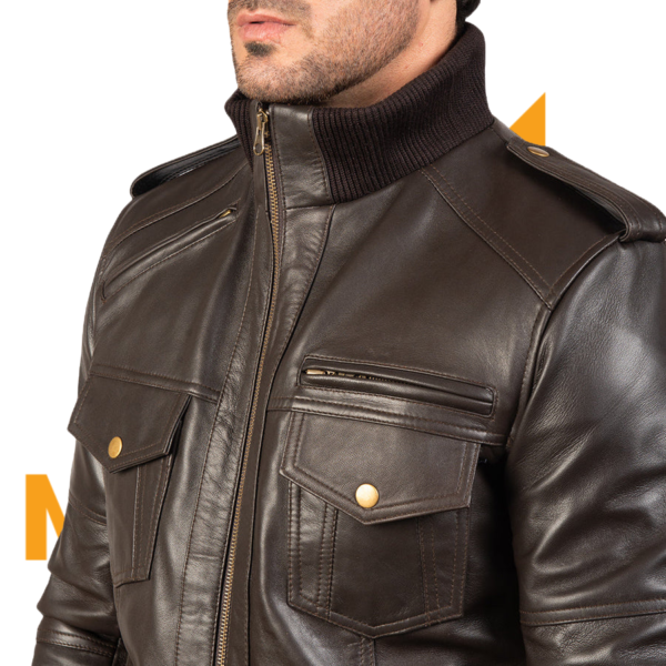Agent Shadow Brown Leather Bomber Jacket - Image 4