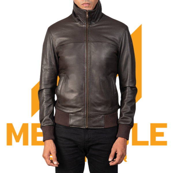 Air Rolf Brown Leather Bomber Jacket - Image 2
