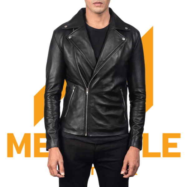 Noah Black Leather Biker Jacket - Image 2
