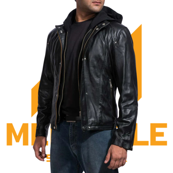 Highschool Black Hooded Leather Jacket - Image 2