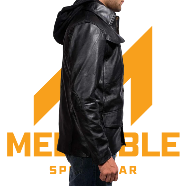 Moulder Hooded Black Leather Jacket - Image 2