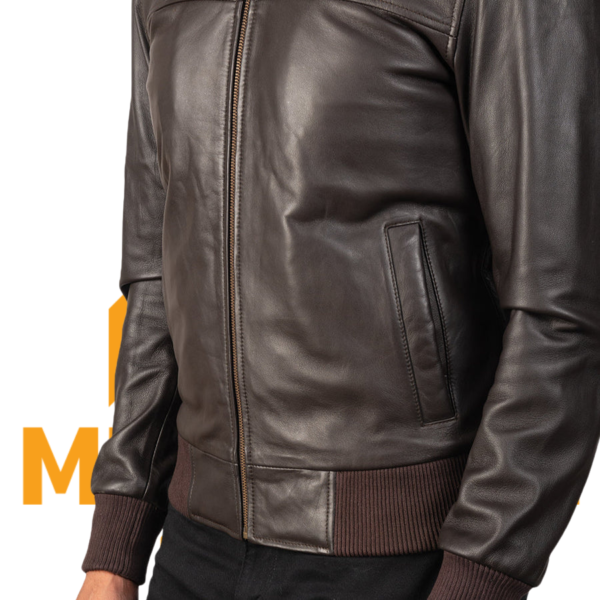 Air Rolf Brown Leather Bomber Jacket - Image 3