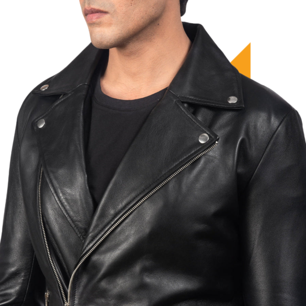 Noah Black Leather Biker Jacket - Image 3