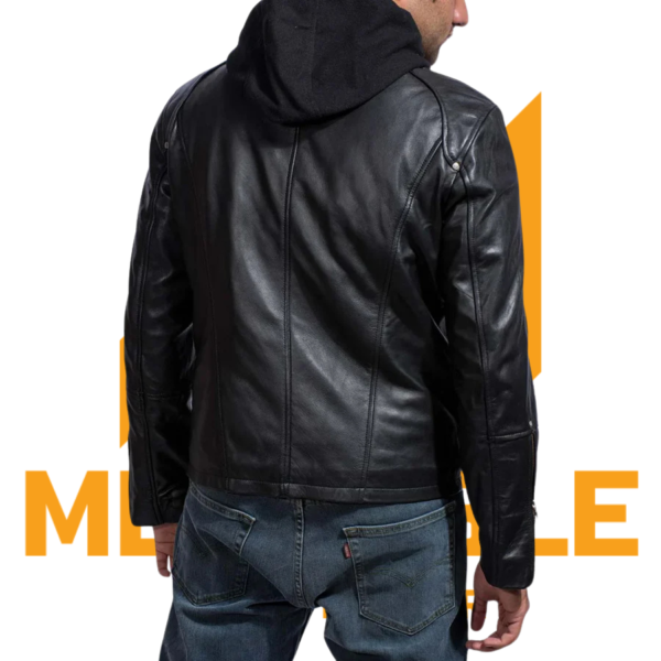 Highschool Black Hooded Leather Jacket - Image 3