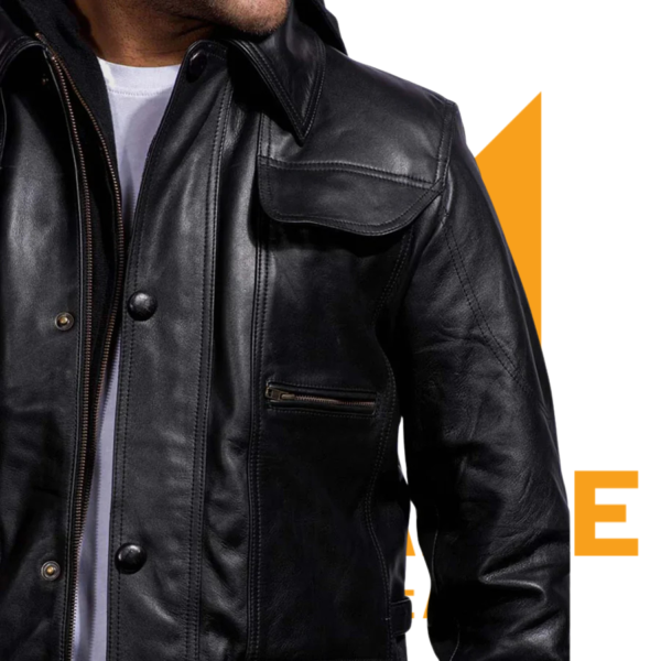 Moulder Hooded Black Leather Jacket - Image 3