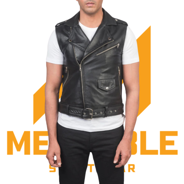 Sullivan Black Leather Biker Vest - Image 3