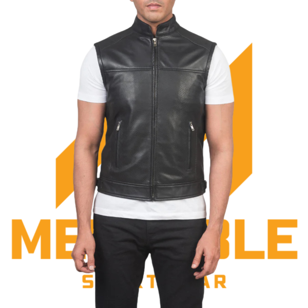 Black Leather Biker Vest