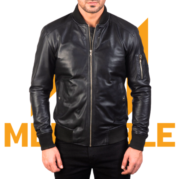 Bomia Ma-1 Black Leather Bomber Jacket - Image 4