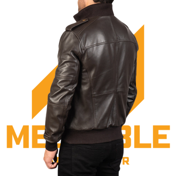 Agent Shadow Brown Leather Bomber Jacket - Image 2