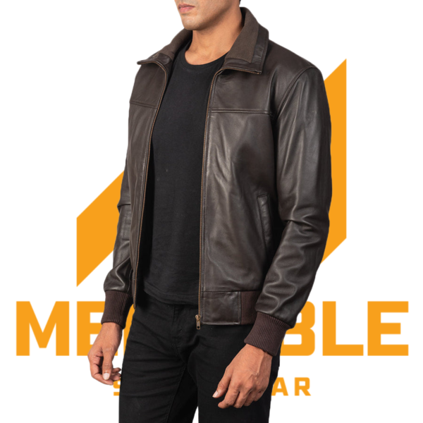 Air Rolf Brown Leather Bomber Jacket - Image 4