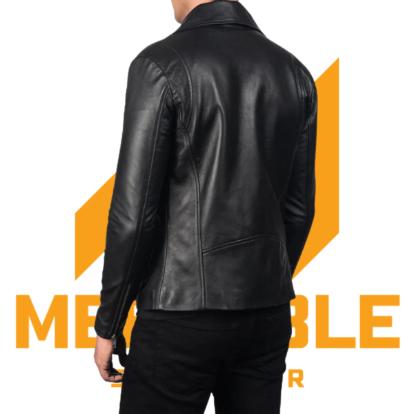 Noah Black Leather Biker Jacket - Image 4