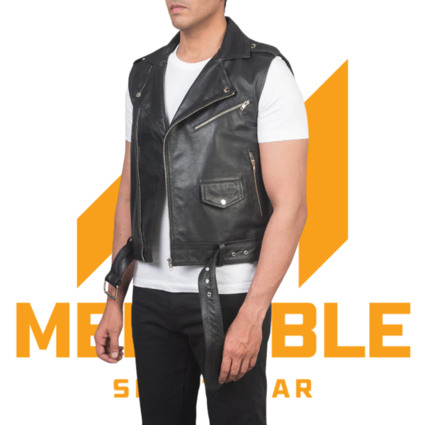 Sullivan Black Leather Biker Vest - Image 2