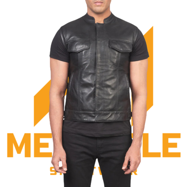 Atlas Moto Black Leather Vest - Image 2