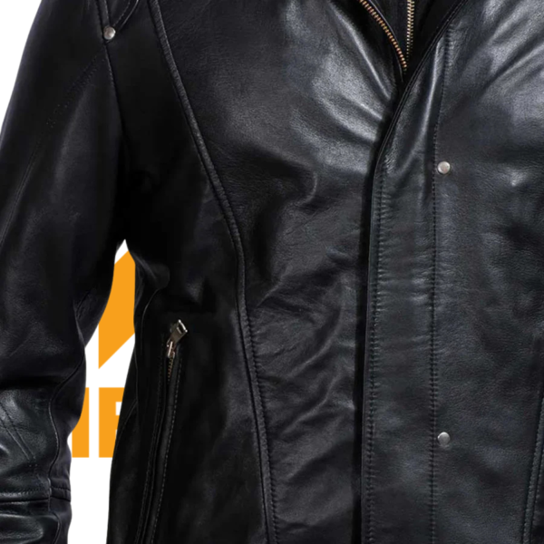 Highschool Black Hooded Leather Jacket - Image 5