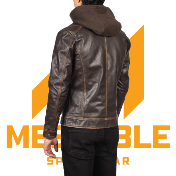 Hector Vintage Brown Hooded Leather Biker Jacket - Image 5