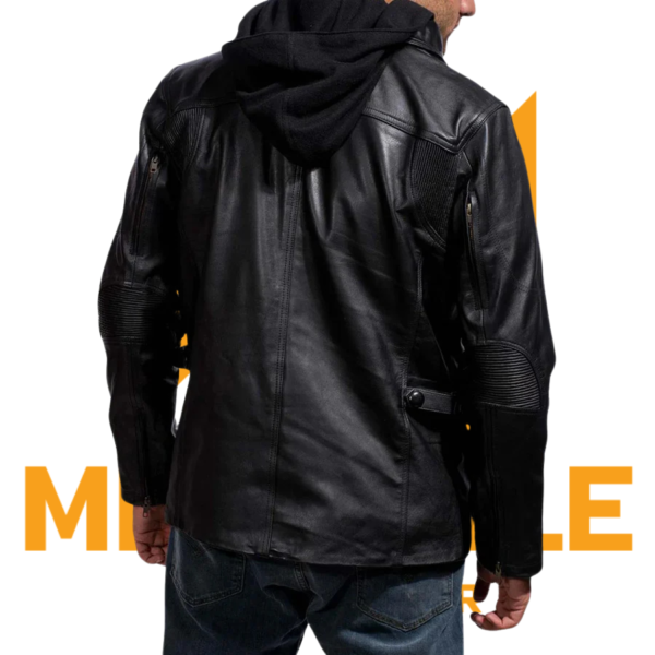 Moulder Hooded Black Leather Jacket - Image 5