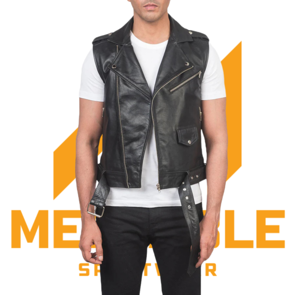 Sullivan Black Leather Biker Vest