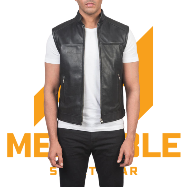 Black Leather Biker Vest