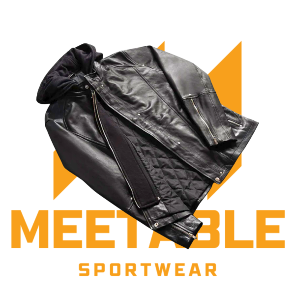 Highschool Black Hooded Leather Jacket - Image 6